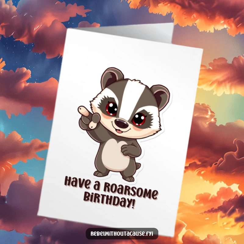 Funny Free Printable Birthday Card: A bold badger confidently points forward.