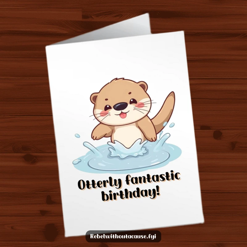 Funny Free Printable Birthday Card: A carefree otter joyfully dives into a splashy puddle.