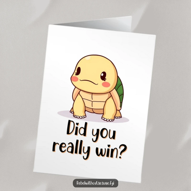 Funny Free Printable Congrats Card: Kawaii turtle disapprovingly shaking head, ideal for a downloadable congratulatory card with a twist.