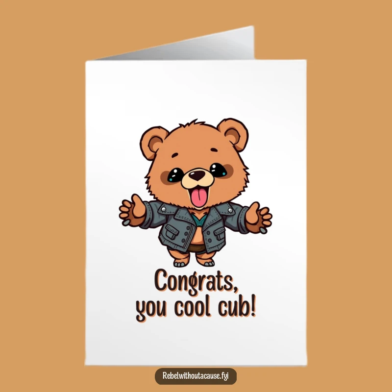 Free Printable Bear Cub Card: Rock On Congrats! Funny Downloadable Gift for Any Achievement
