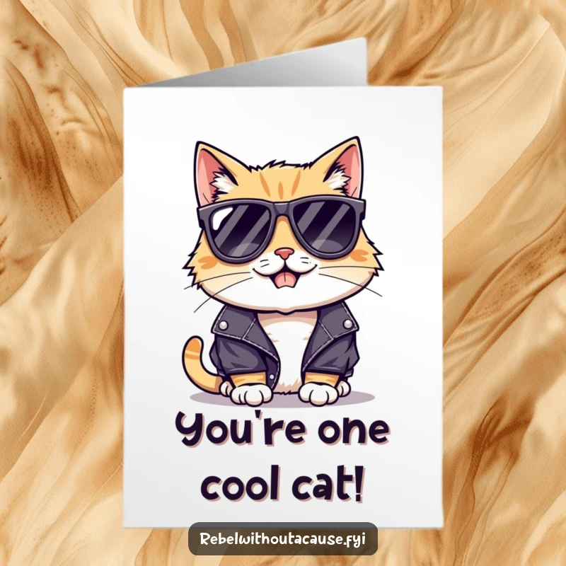 Funny Free Printable Congratulations Card: A cool cat with a mischievous grin, looking suave in sunglasses and a jacket.
