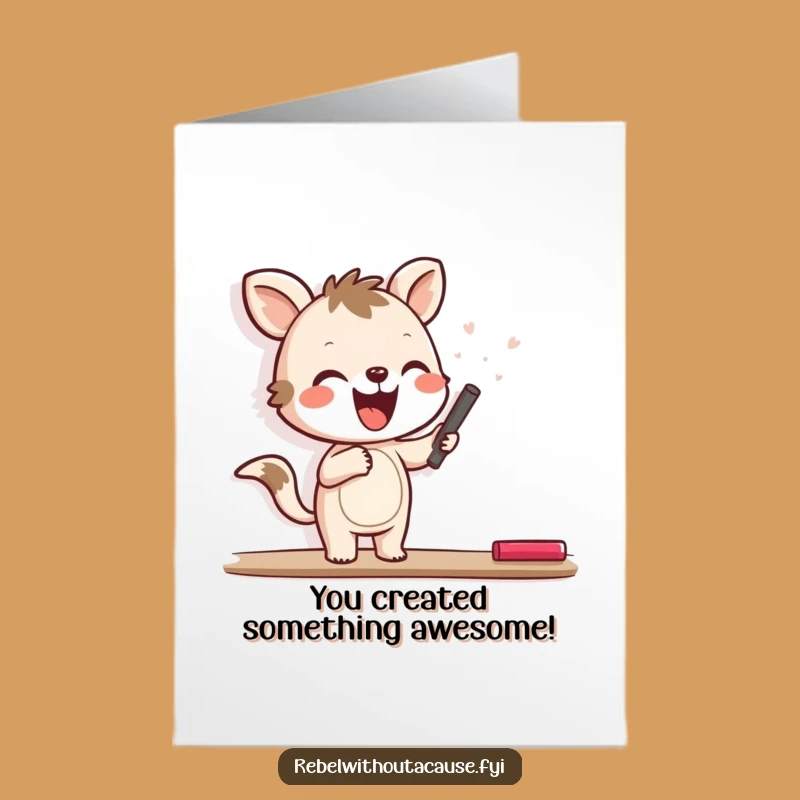 Free Printable Congrats Card: Joyful Animal Chalking Success Funny Downloadable Gift