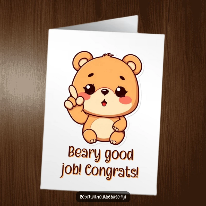 Free printable congratulations card with a cool bear making a wavy finger gesture and a wink, celebrating achievements.