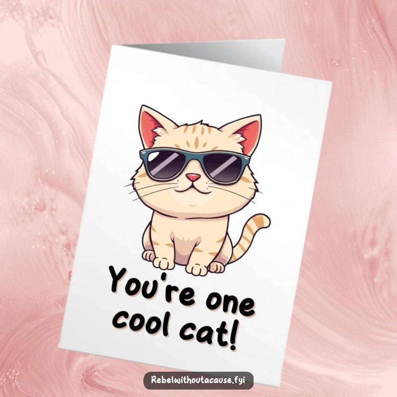 Funny Free Printable Cool Cat Congratulations Card: A cat wearing sunglasses offers a cool, smirking glance.