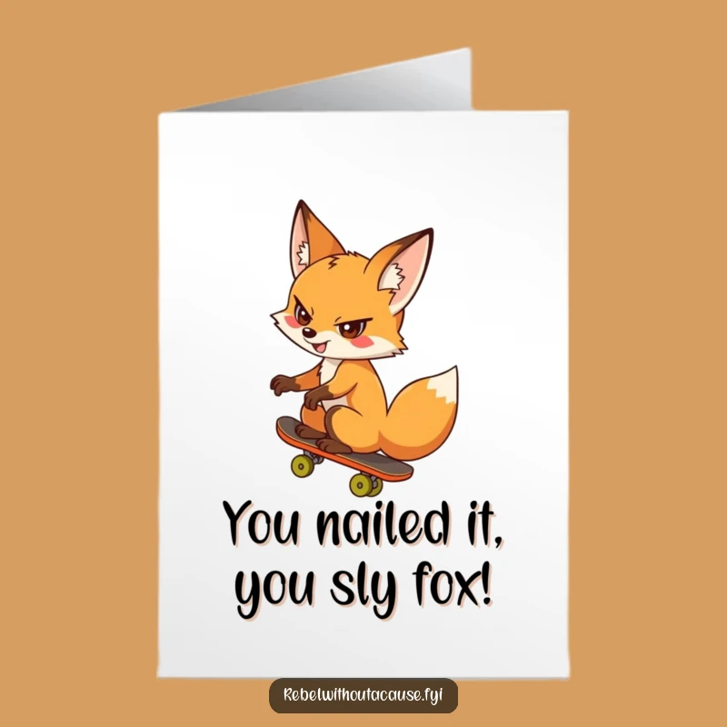 Free Printable Fox Congrats Card: Skater Style Win, Funny Downloadable Gift for Trailblazers