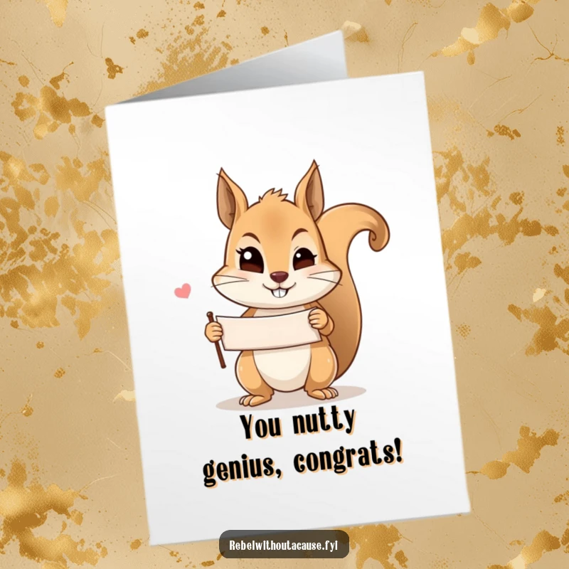 Funny Free Printable Squirrel Congratulations Card: A mischievous squirrel gives a knowing wink, holding a banner of congrats.