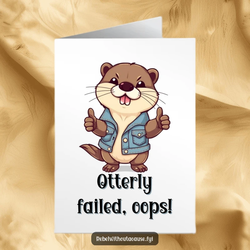 Funny Free Printable Congratulations Card: A defiant otter in a ripped denim jacket giving a thumbs-down.