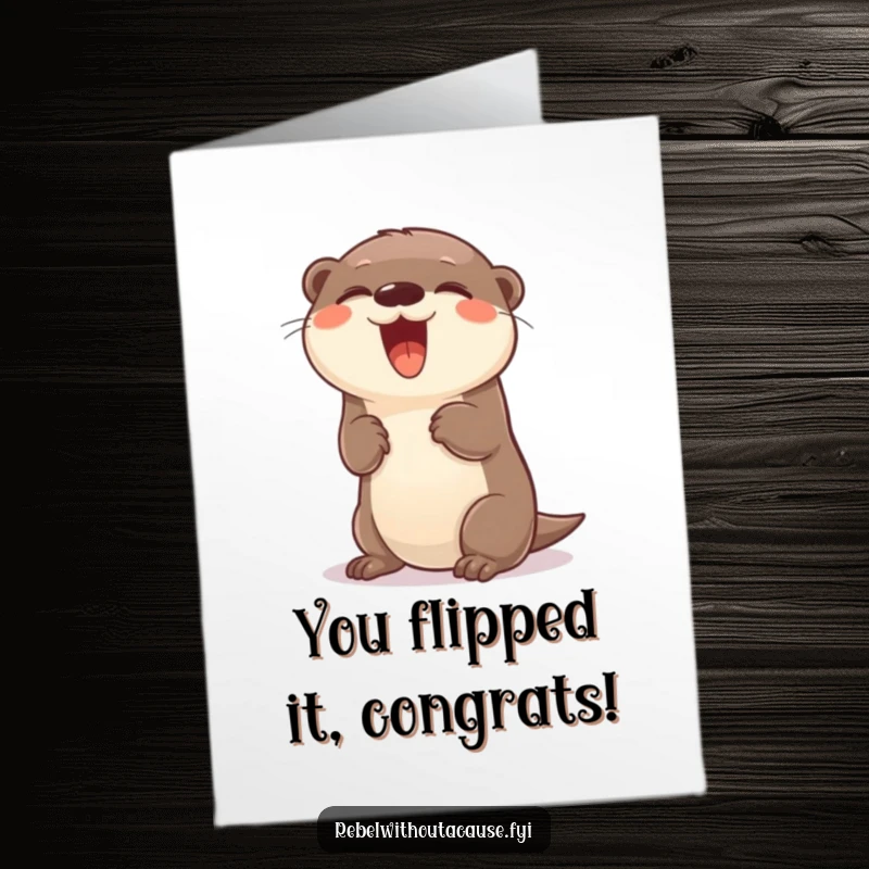 Funny Free Printable Otter Congratulations Card: A giggling otter performs a playful flip in celebration.