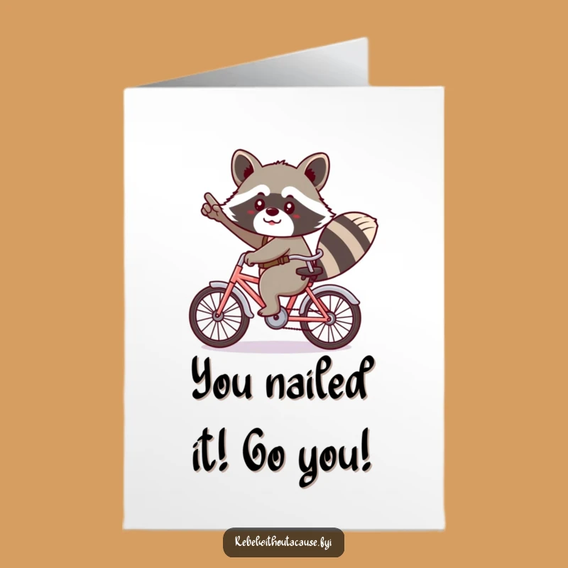 Free Printable Congrats Card: Raccoon Bicycle Salute, Funny Downloadable Celebration Gift