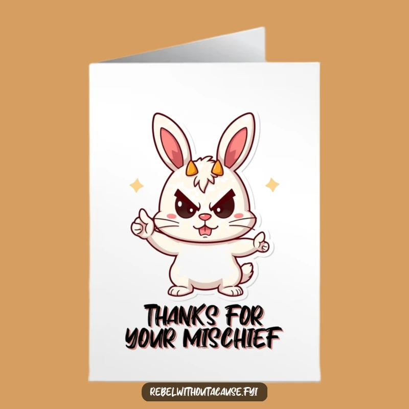 Free Printable Thank You Card: Bunny Devil Horns, Funny Downloadable Gift of Appreciation