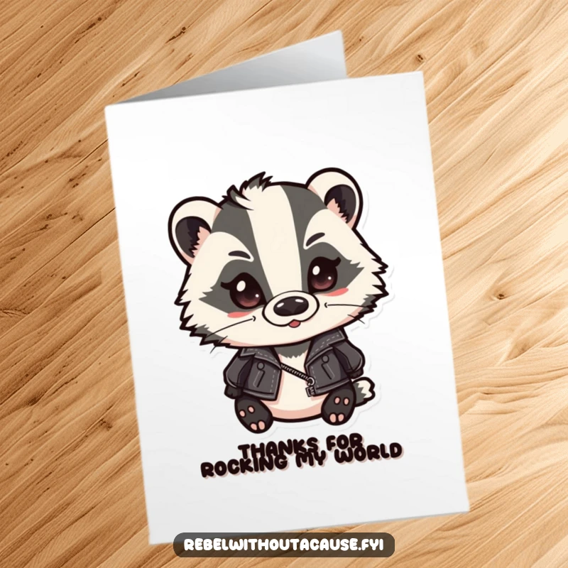 Funny Free Printable Thank You Card: Smirking badger in leather jacket, slicked hair, giving sarcastic thanks with a cool vibe.