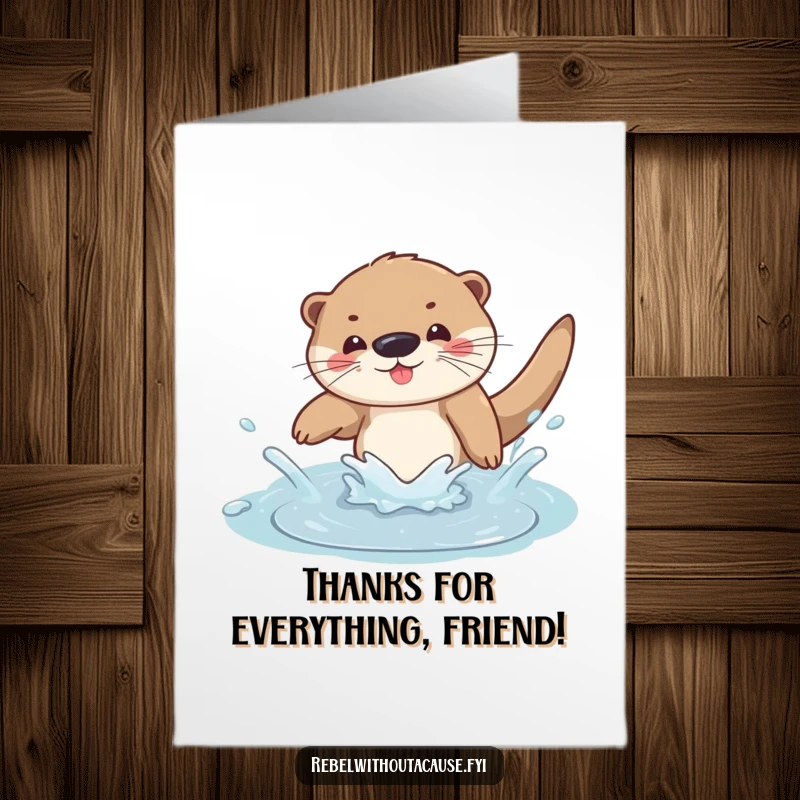 Funny Free Printable Thank You Card: A happy otter dives into a puddle with a splash.