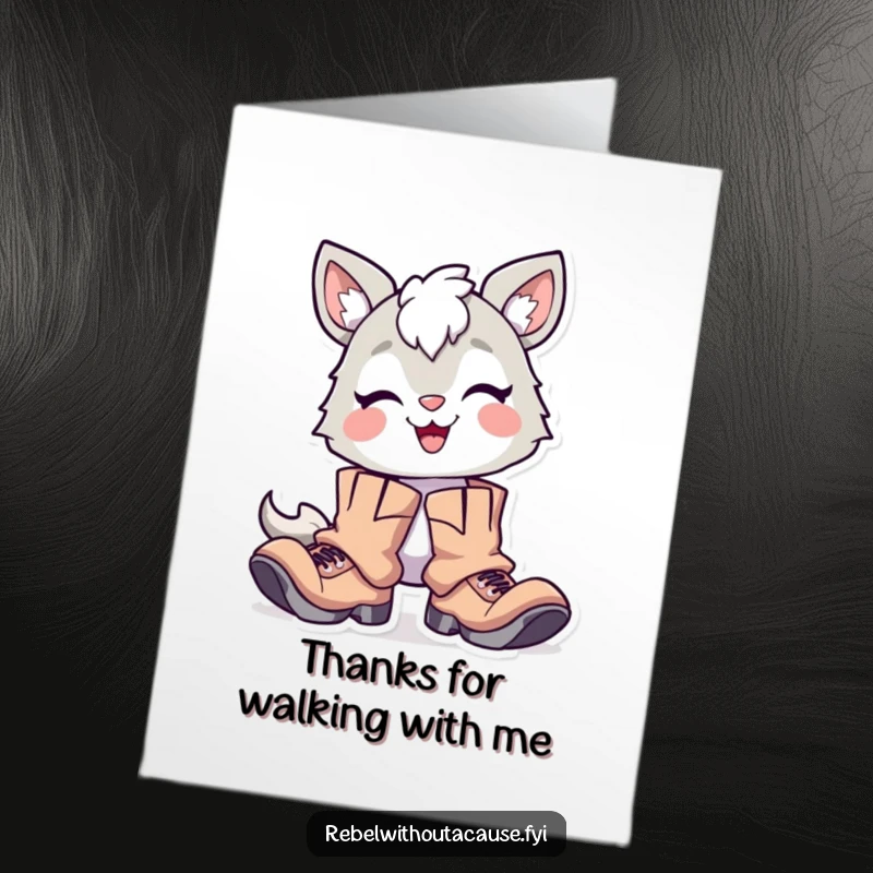 Funny Free Printable Thank You Card: Proud animal with a smirk, wearing oversized boots, saying thank you.