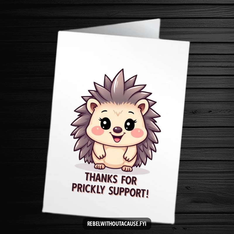 Funny Free Printable Thank You Card: A happy hedgehog with a proud grin sports a tiny mohawk, sending thanks.