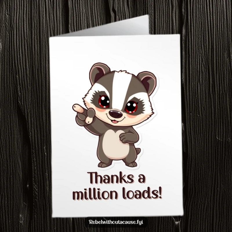 Funny Free Printable Thank You Card: A bold badger firmly points forward with a smile.