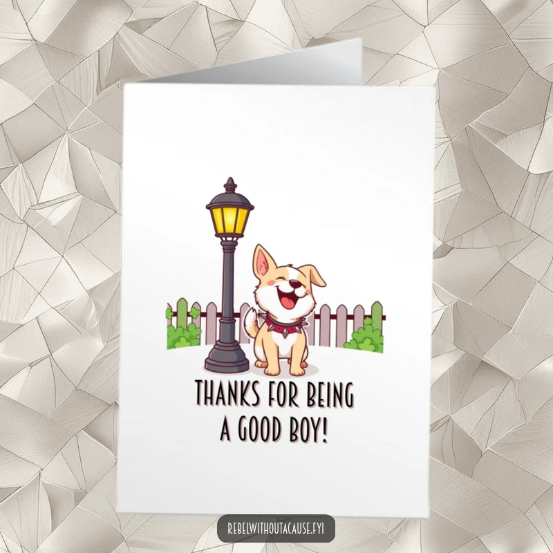 Funny Free Printable Thank You Card: a cheerful dog playfully barking at a lamppost, sending heartfelt thanks.