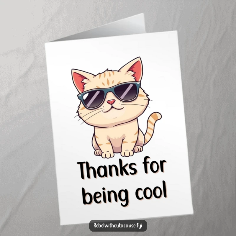 Funny Free Printable Cool Cat Thank You Card: A cool cat sporting sunglasses gives a knowing, smirking head tilt.