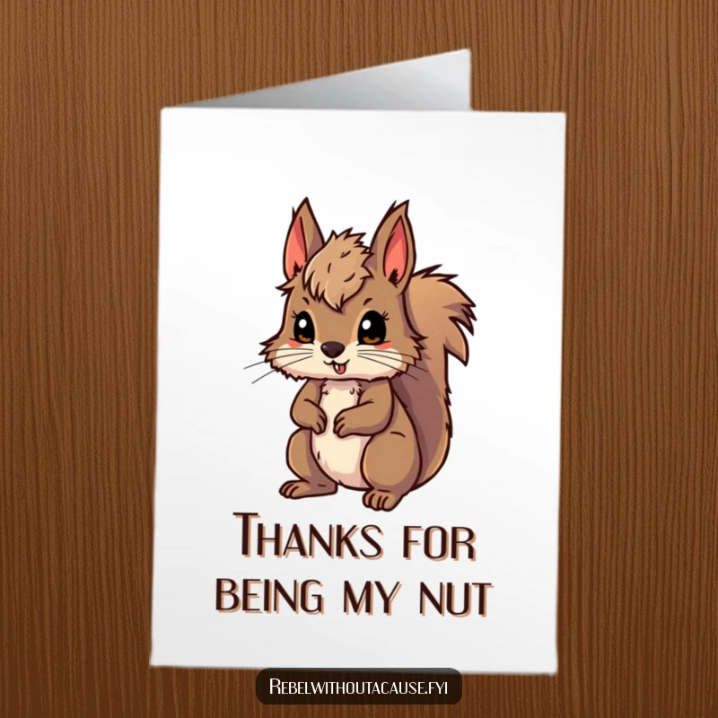 Funny Free Printable Thank You Card of a wild squirrel with messy fur, ready for adventure and humorously expressing thanks.