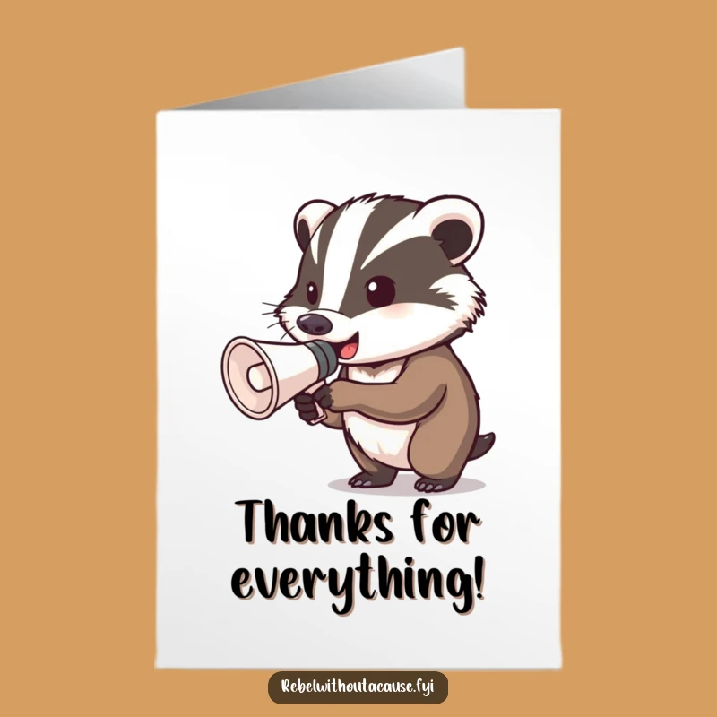 Free Printable Badger Thank You Card: Shouting Megaphone Downloadable, Funny DIY Gift
