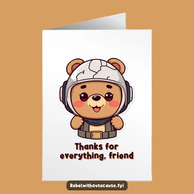 Free Printable Thank You Card: Cheerful Bear, Cracked Helmet, Funny Downloadable Gift