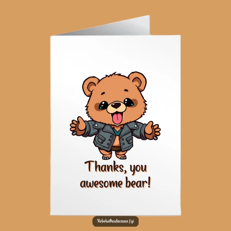 Free Printable Bear Thank You Card: Grateful Roar, Funny Downloadable Gift for Your Thanks