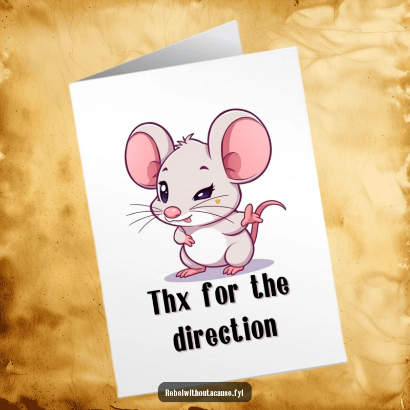Funny Free Printable Thank You Card: Determined kawaii mouse pointing forward, great for a printable, humorous thank you.