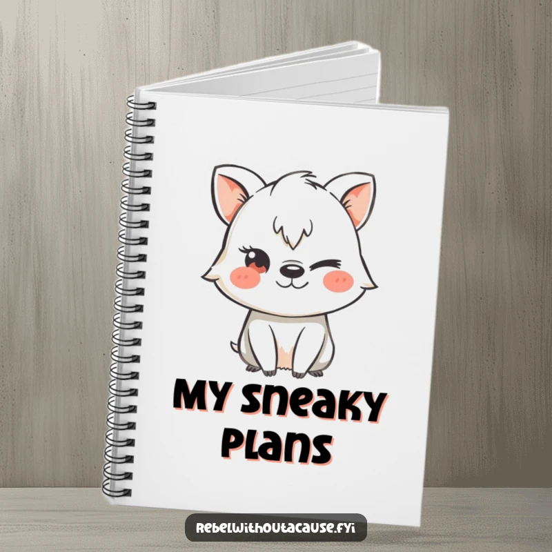 Funny notebook with a mischievous animal character using a chalk stencil and winking, ideal for planning fun and creative ideas.