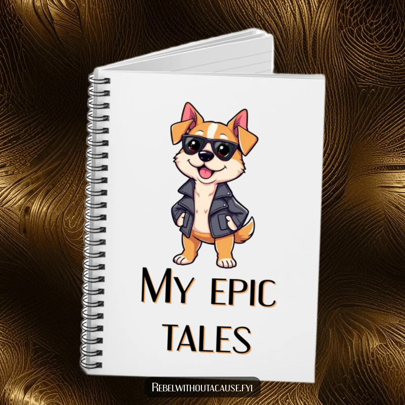 Funny Sassy Dog Notebook featuring a strutting dog in a leather jacket, ideal for jotting down bold ideas and plans.