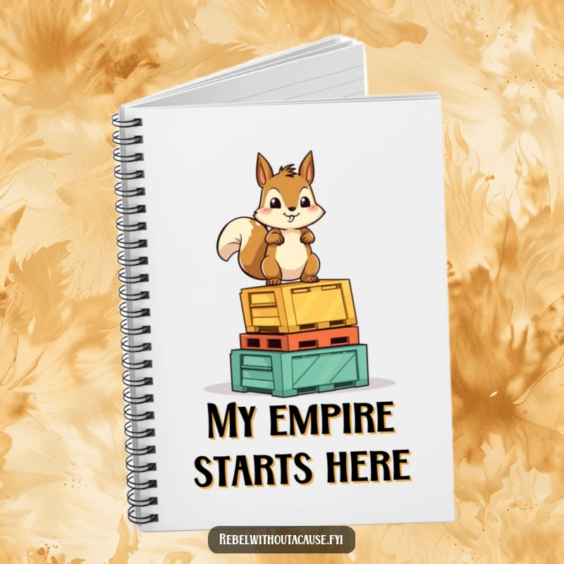 Funny Squirrel Victory Notebook: A fearless squirrel character stands proudly on overturned crates, perfect for noting successes.