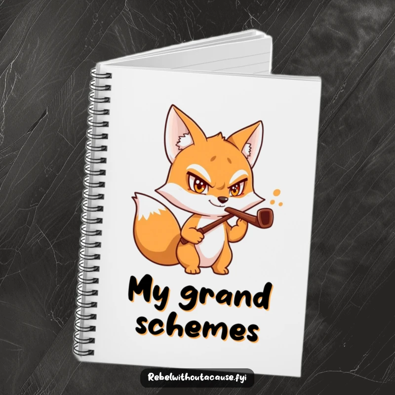 Funny Fox Butler Notebook with a mischievous fox, daring grin, and bent pipe, perfect for jotting down witty ideas.