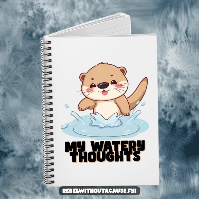 Funny otter dive notebook featuring a playful otter diving into a puddle, ideal for capturing ideas and whimsical thoughts.