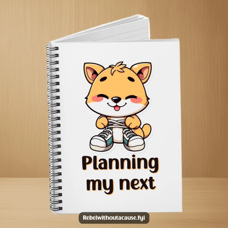 Funny Notebook: Playful Animal Character with Mischievous Grin, Tying Shoelaces Together, Ideal for Planning Pranks.