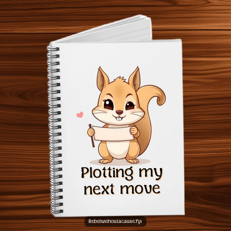 Funny mischievous squirrel wink notebook featuring a squirrel holding a banner and winking, perfect for planning secrets or jotting notes.