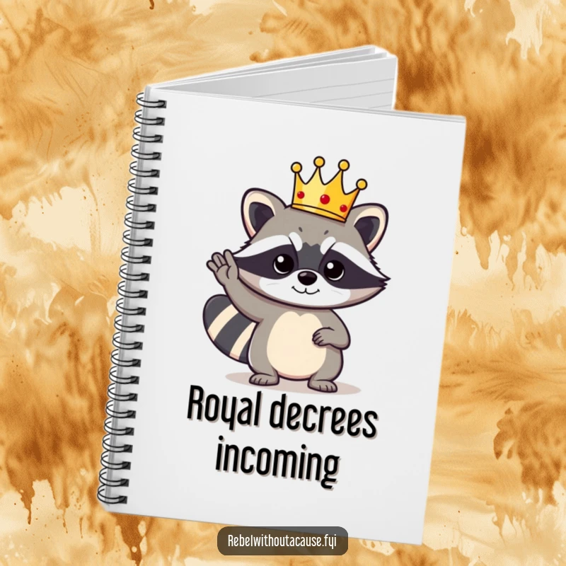 Funny Raccoon King Notebook: A bold raccoon character wearing a tiny crown gives a cool salute, perfect for notes.
