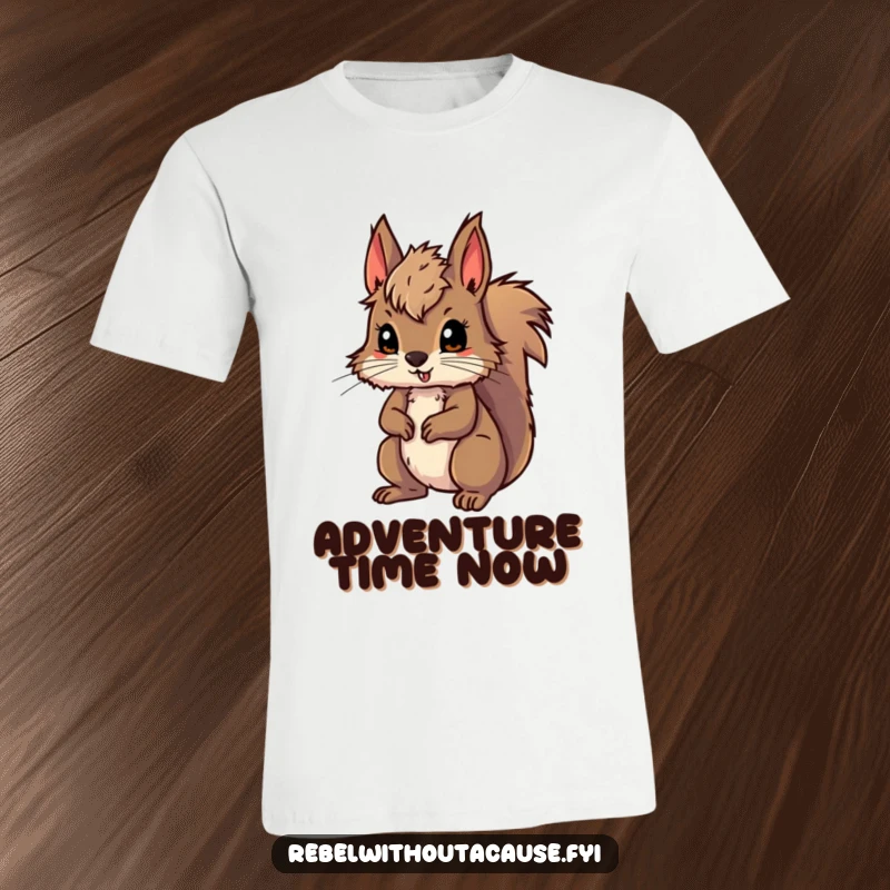 Funny t-shirt with a wild squirrel, messy fur, ready for adventure, symbolizing spontaneity and fun, a great funny gift.