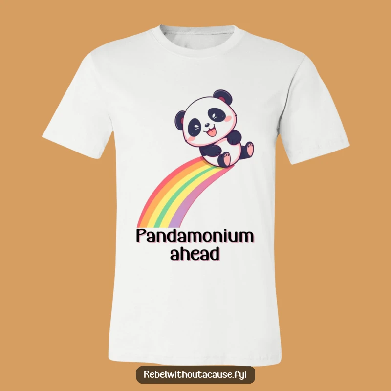 Funny Panda Slide T-Shirt, Rainbow Adventure, Mischievous Grin, Perfect Funny Gift for Dreamers