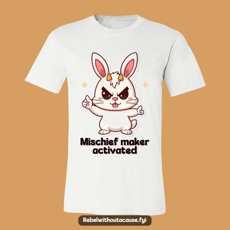 Funny Rebellious Bunny T-Shirt - Devil Horns, Playful Sneer, Gift