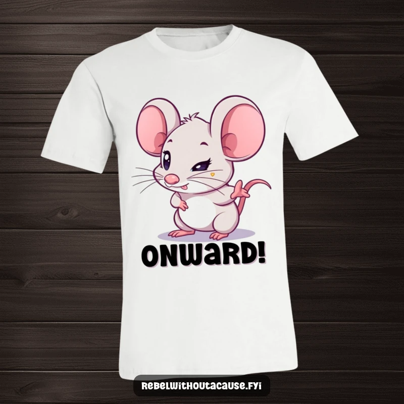 Funny Mouse T-Shirt: A kawaii mouse with a determined glint in its eyes points forward, a motivational design for any wearer.