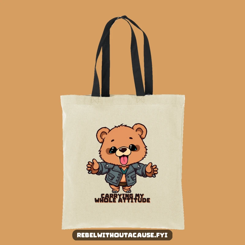 Funny Bear Cub Tote Bag: Stylish Ripped Jacket, Playful Cub, Your New Favorite Funny Gift