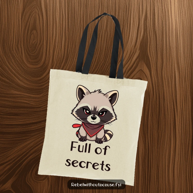 Funny raccoon tote bag designed with a mischievous raccoon sporting a bandana and a sly wink, a fun and functional funny gift.