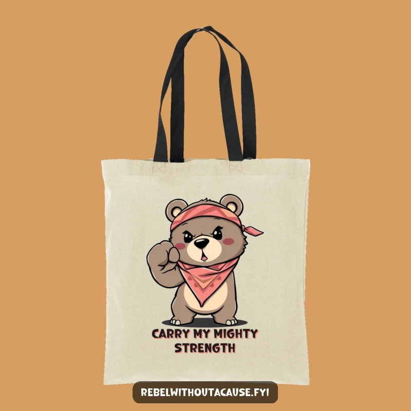 Funny Bear Tote Bag, Determined Fist, Bandana Accessory, Practical Funny Gift