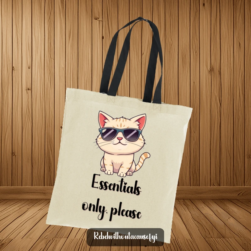 Funny cool cat sunglasses tote bag featuring a smirking cat tipping its head, a stylish and humorous accessory for everyday use.