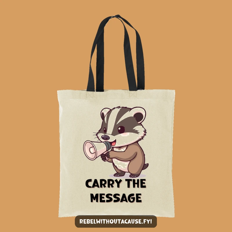Funny Determined Badger Megaphone Tote Bag: Carry Your Message Boldly!