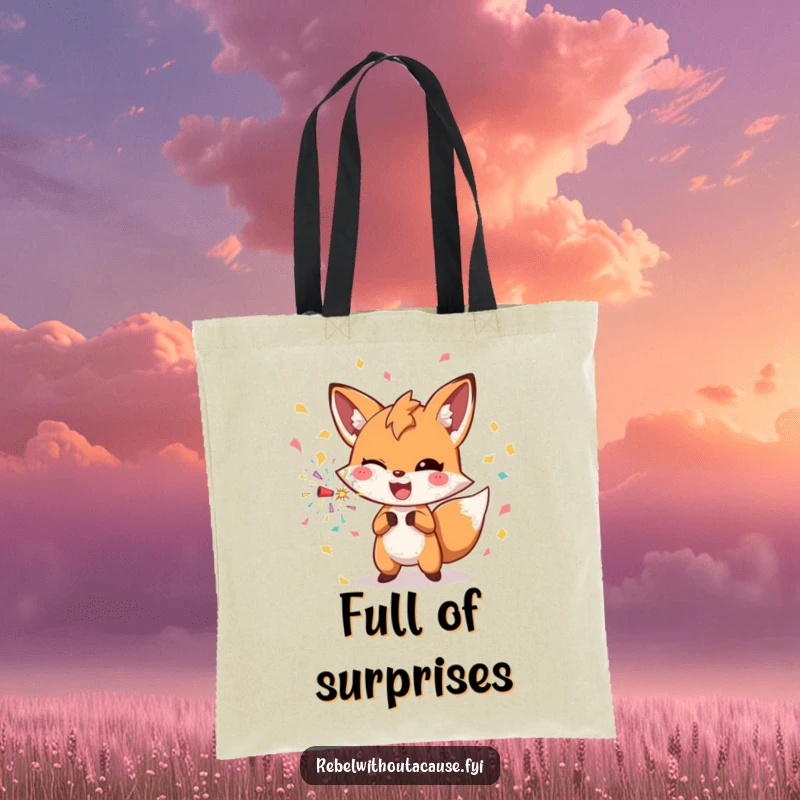 Funny fox with a confetti bomb on a tote bag, ready to bring the party anywhere.