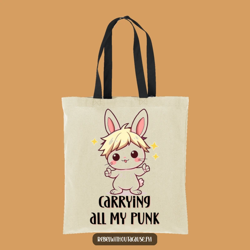 Funny Kawaii Bunny Tote Bag: Punk Rock Carryall, Ideal Funny Gift