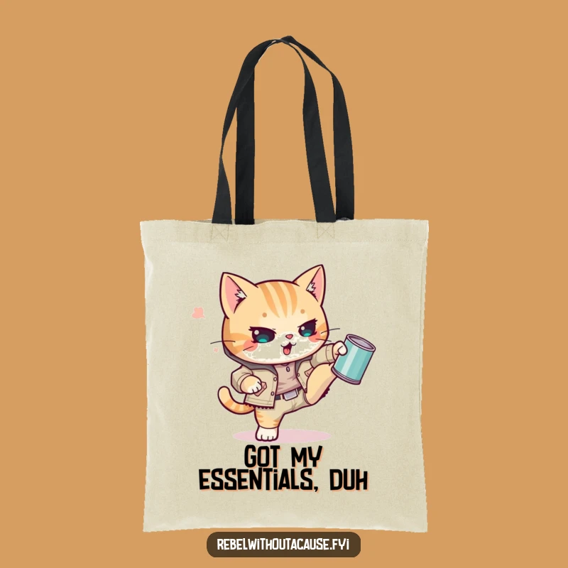 Funny Kawaii Cat Tote Bag: Punk Kitty Carryall, Ideal Funny Gift for Rebels