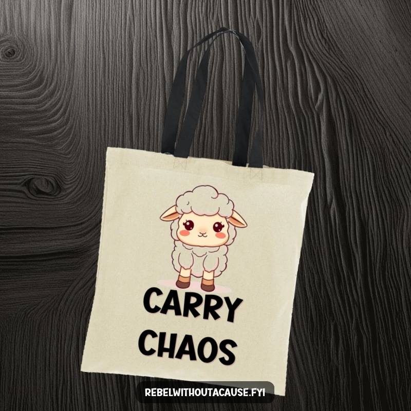 Funny Sheep Tote Bag: A kawaii sheep sporting mismatched socks looks charmingly scattered, the perfect bag for everyday essentials.
