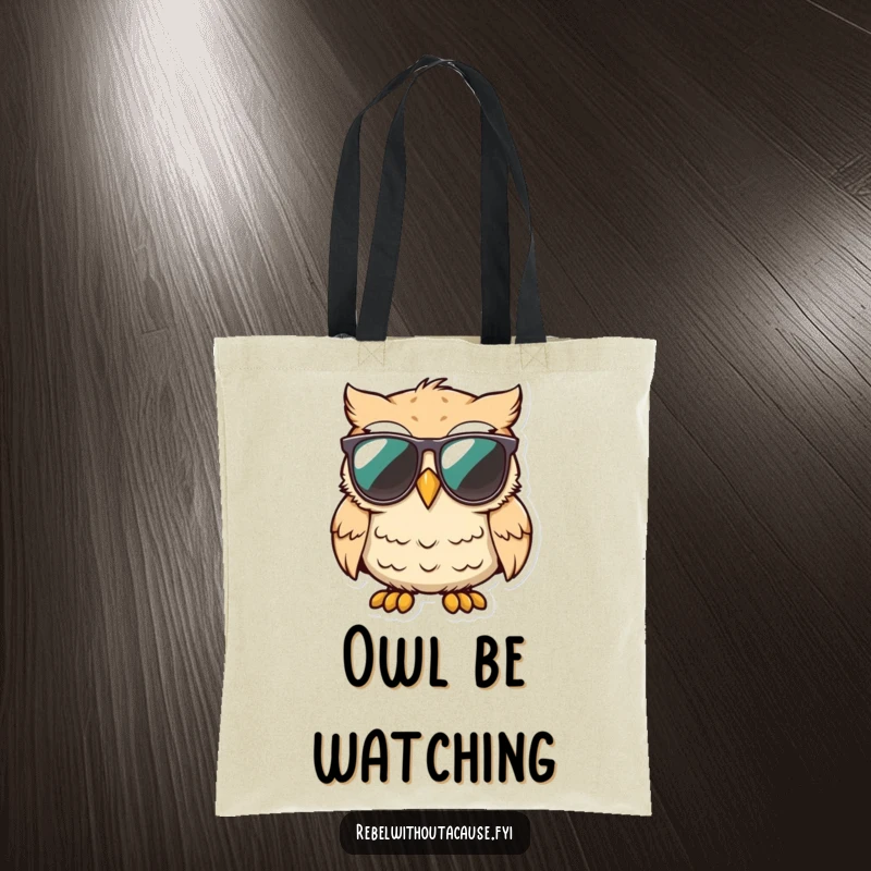 Funny owl wearing sunglasses, smirking with an unimpressed look on a tote bag, a cool accessory.